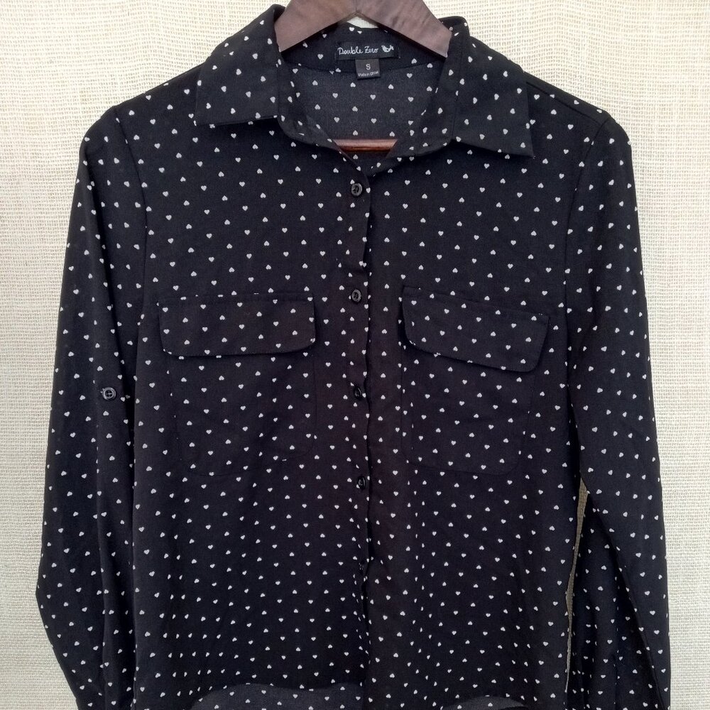 Double Zero Black Sheer Long Sleeve Button Down Top